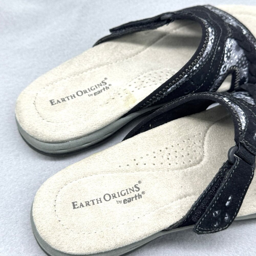 Womens Earth Origins Sandals Black Suede Floral Slides Adjustable Sander Sz 8.5 - Picture 4 of 10
